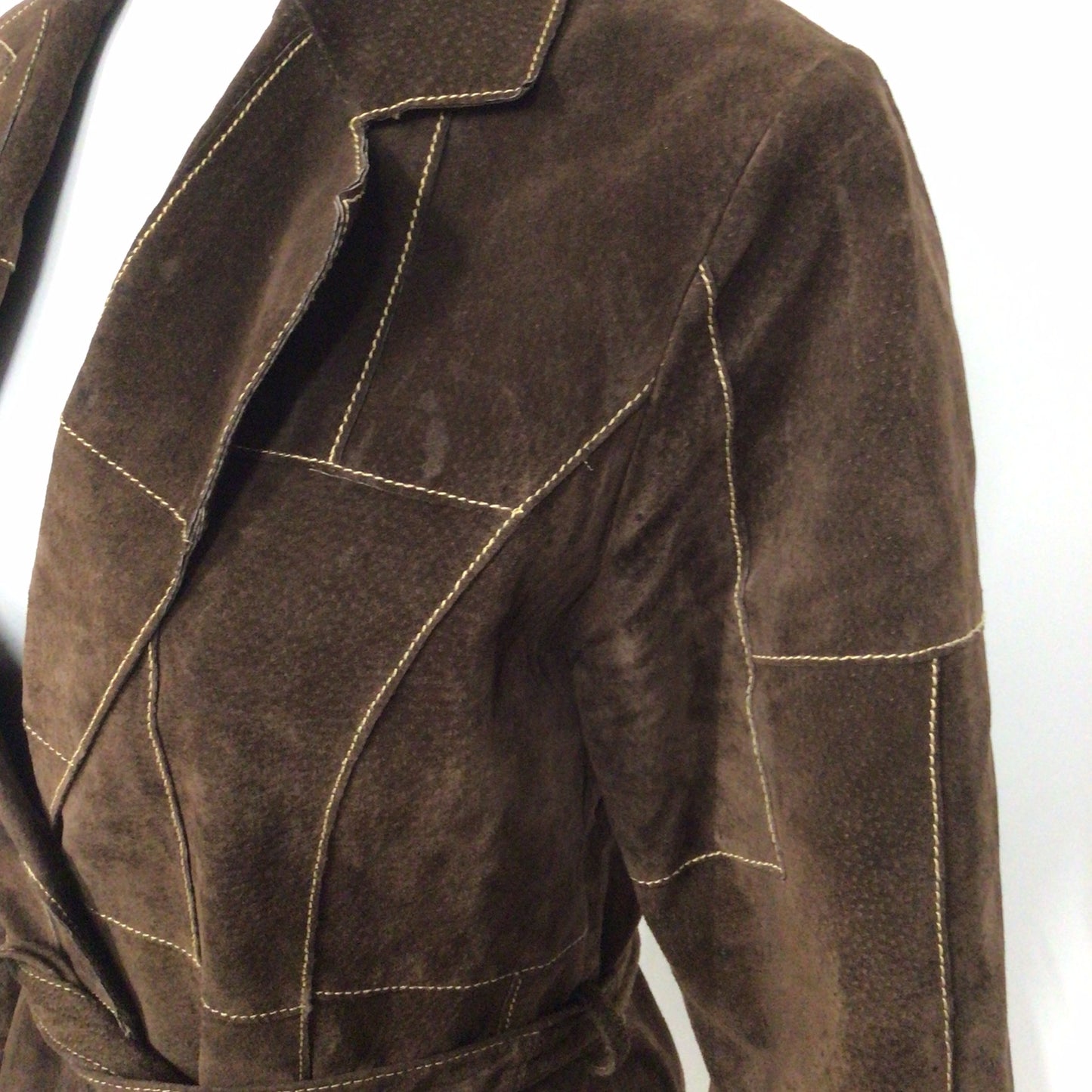 Wilson's Leather Maxima Brown Suede Patch Trench Coat w/Belt Size XS