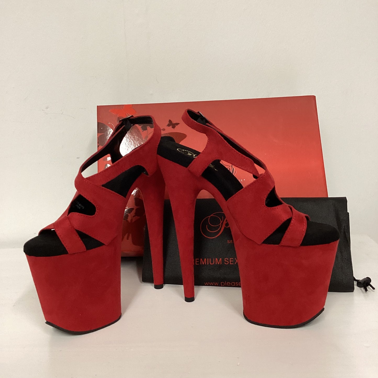 BNIB Pleaser Red Faux Suede Super High Heels Size UK7