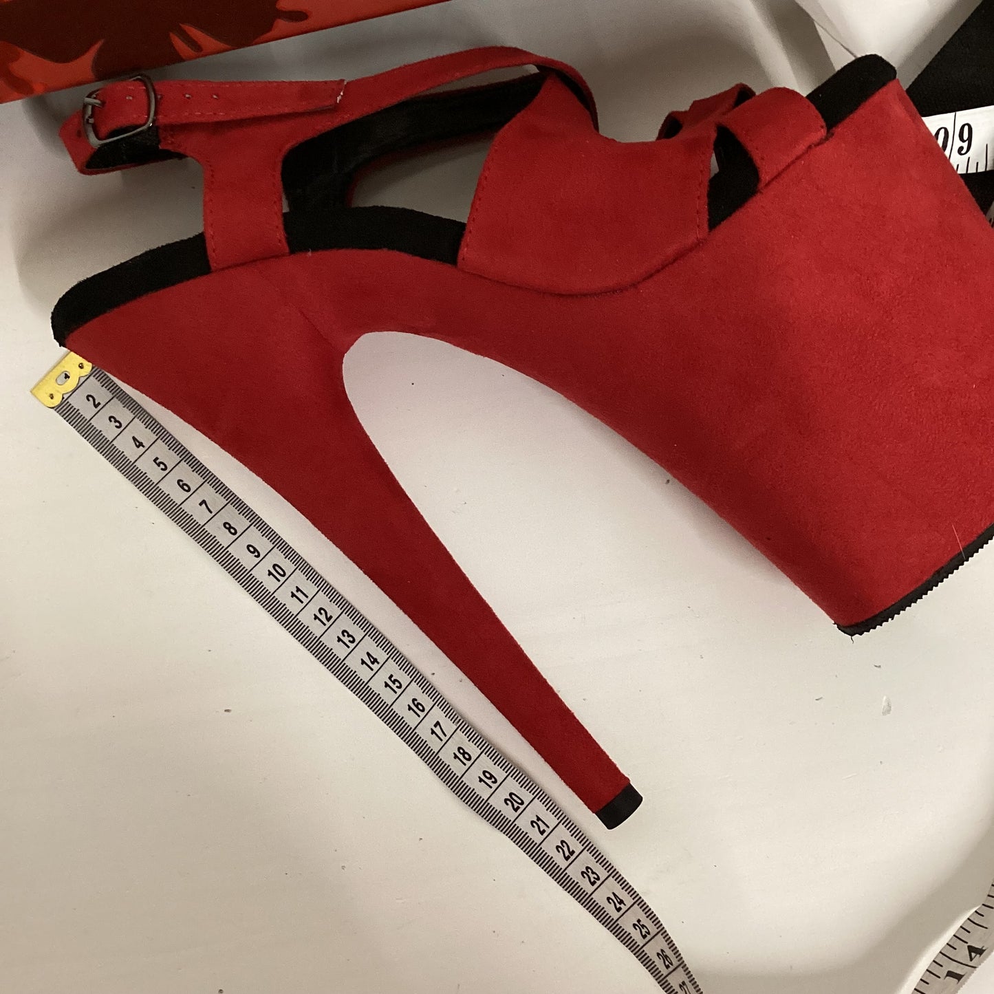 BNIB Pleaser Red Faux Suede Super High Heels Size UK7