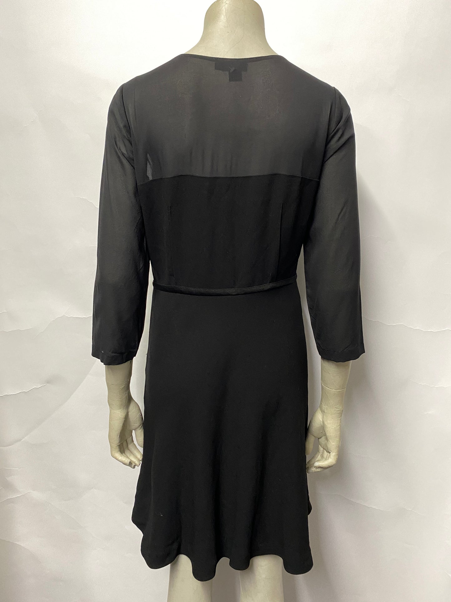 DKNY Black A-line Smart Skater Dress Sheer Sleeves 10