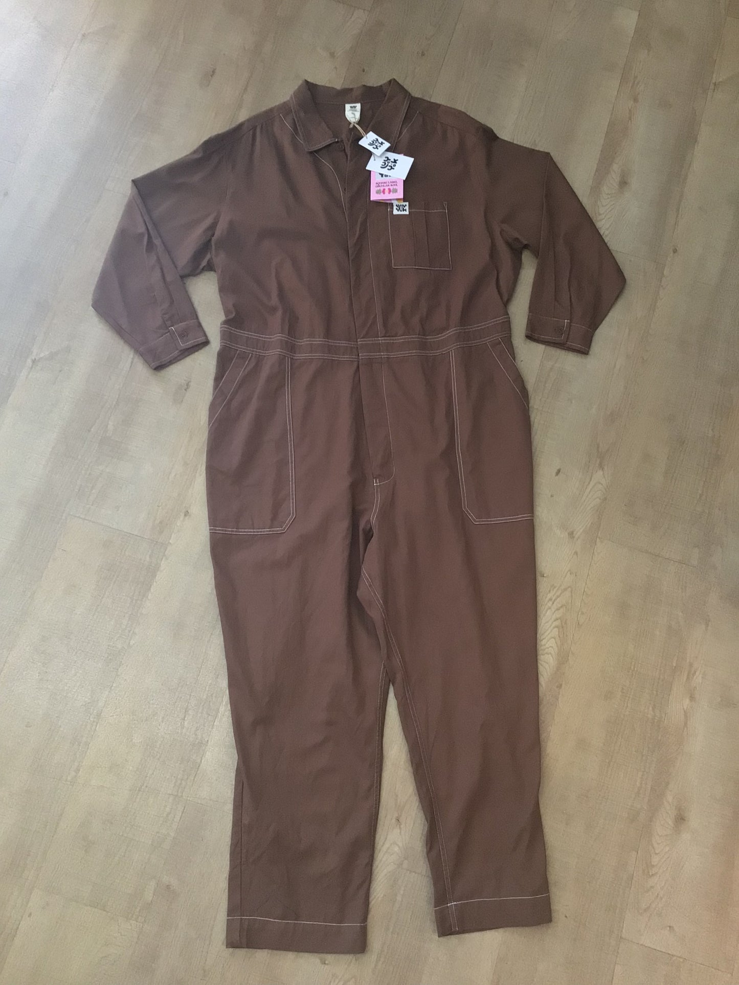 BNWT Lucy & Yak Oak Brown Organic Cotton Carmen Jumpsuit Size 2XL