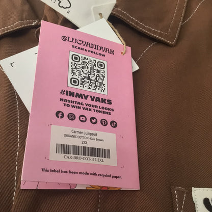 BNWT Lucy & Yak Oak Brown Organic Cotton Carmen Jumpsuit Size 2XL