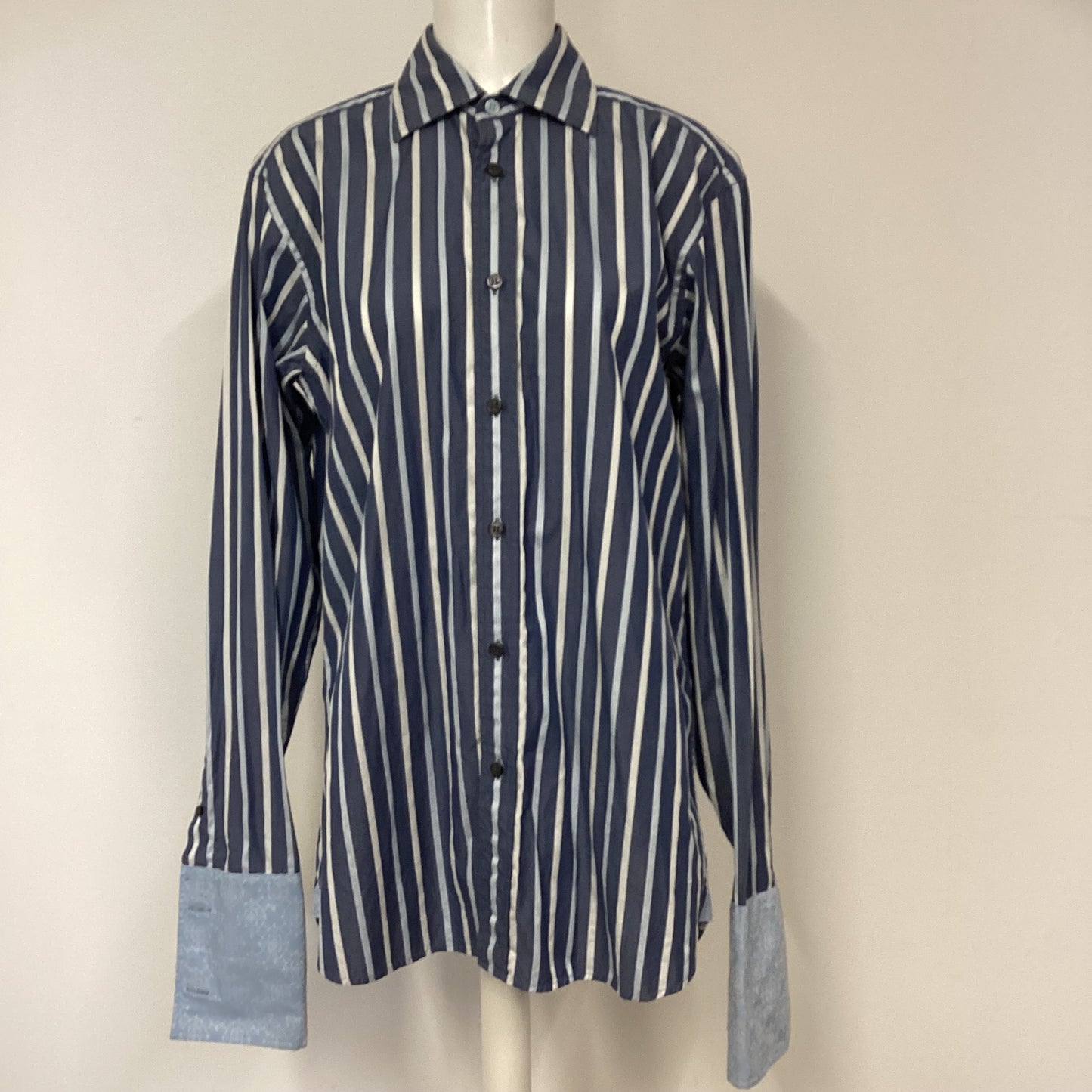 Ted Baker Blue White Striped 100% Cotton Shirt Collar 15.5inch