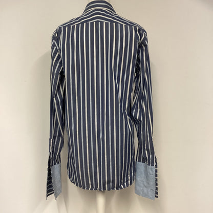 Ted Baker Blue White Striped 100% Cotton Shirt Collar 15.5inch