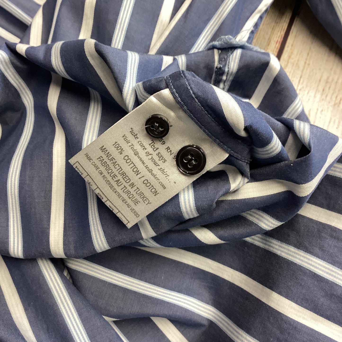 Ted Baker Blue White Striped 100% Cotton Shirt Collar 15.5inch