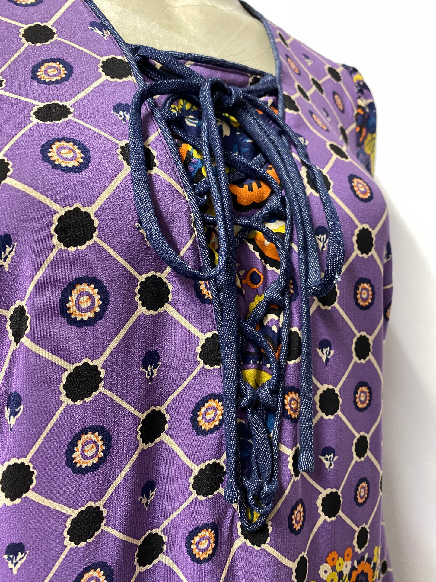 Anna Sui Purple Boho Floral Tunic Top Small