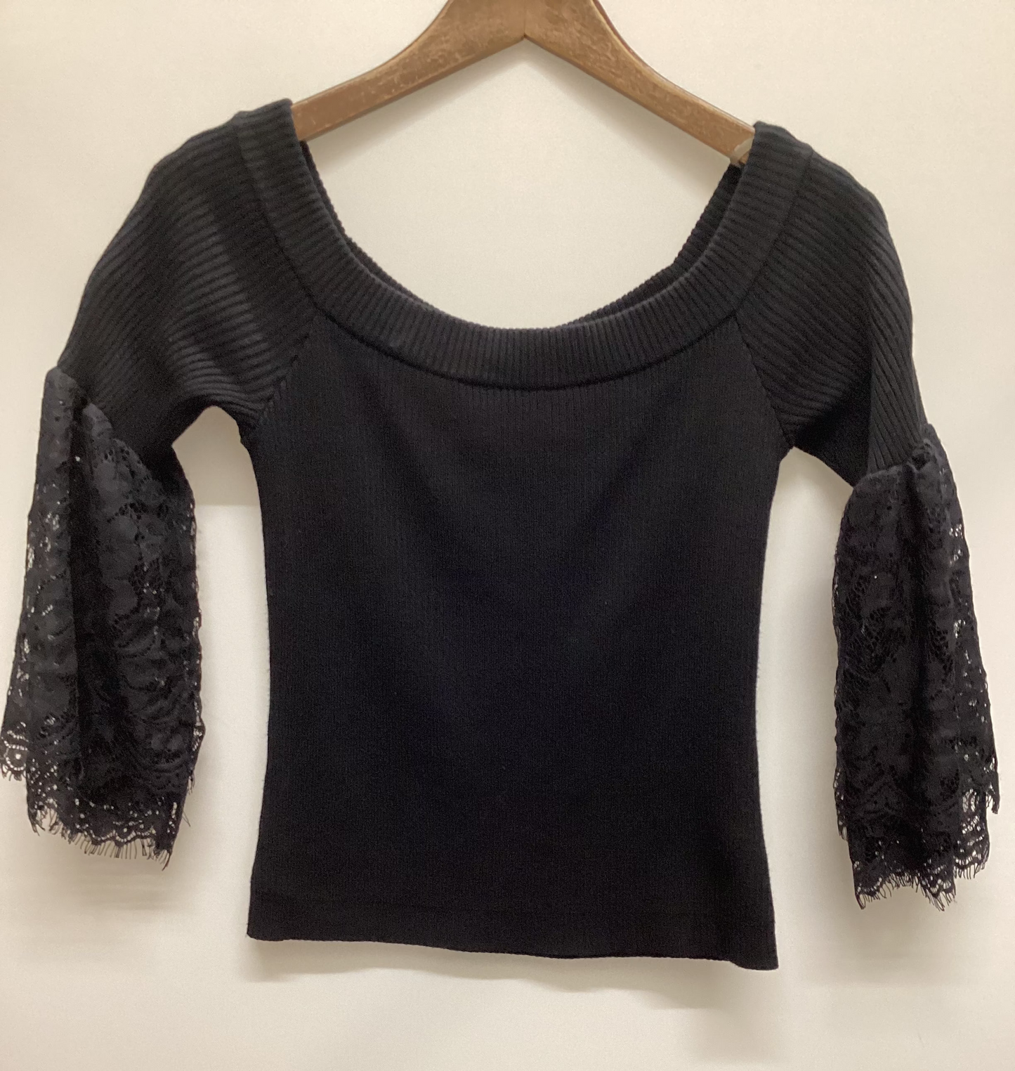 Bebe Black Lace Bell Sleeves Knitted Top Size S