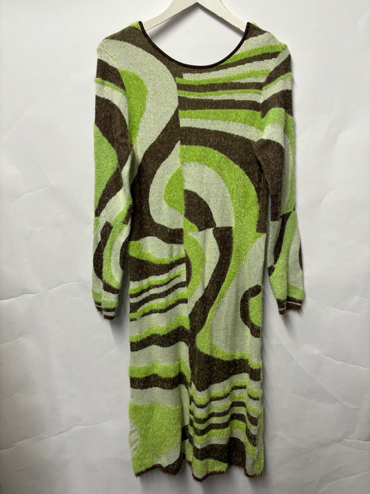 House of Sunny Hockney Green and Chocolate Long Sleeve Knit Dress 6 BNWT