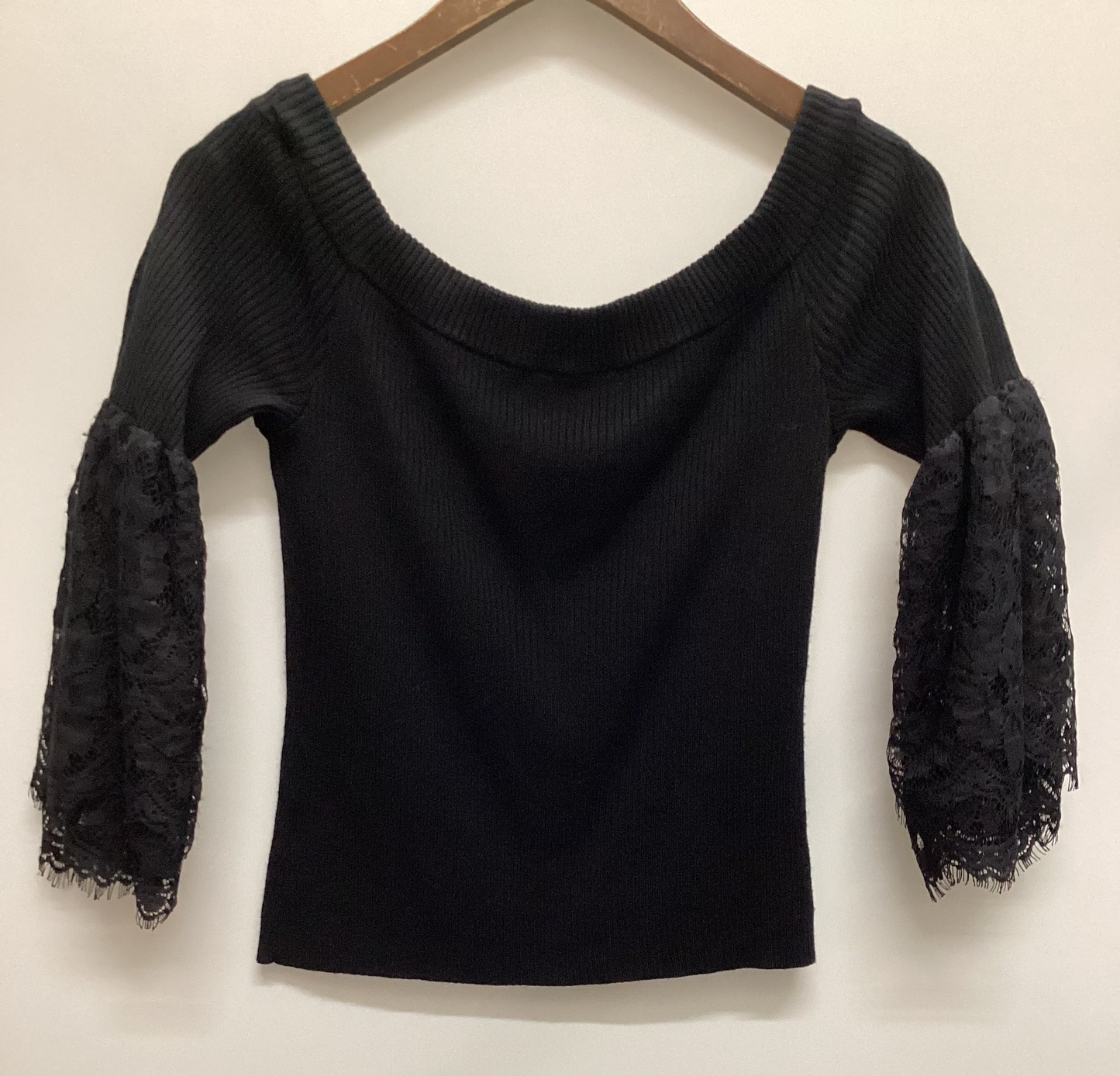Bebe Black Lace Bell Sleeves Knitted Top Size S