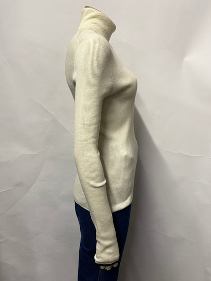 Louis Vuitton Cream Roll Neck Ribbed Sweater Top Small