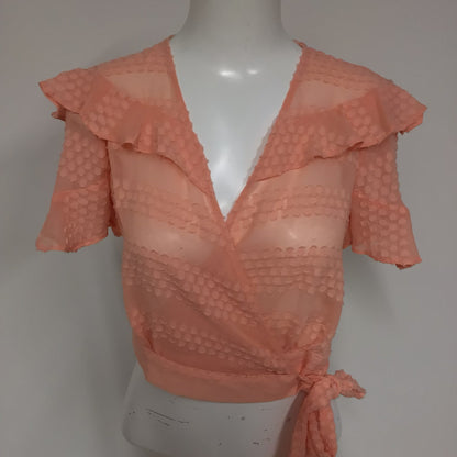 BNWT River Island Coral Pink Sheer Wrap Cropped Top RRP £32 Size 8