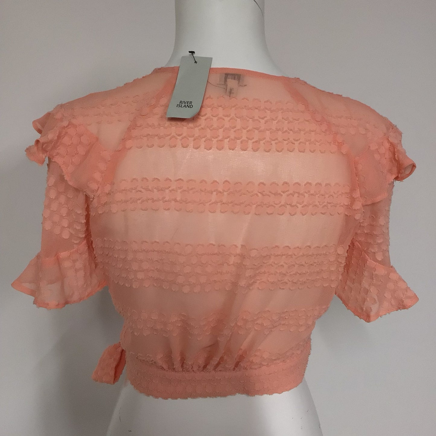 BNWT River Island Coral Pink Sheer Wrap Cropped Top RRP £32 Size 8