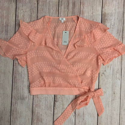 BNWT River Island Coral Pink Sheer Wrap Cropped Top RRP £32 Size 8