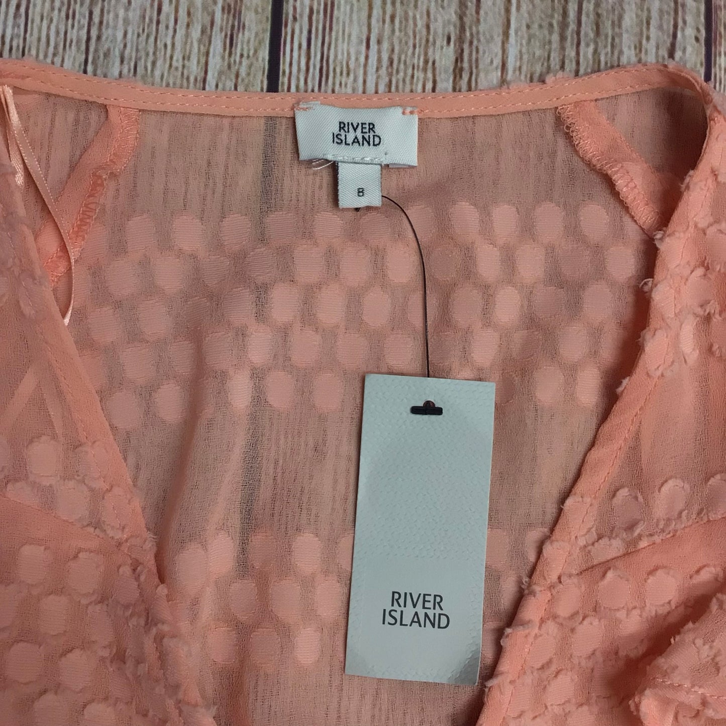 BNWT River Island Coral Pink Sheer Wrap Cropped Top RRP £32 Size 8