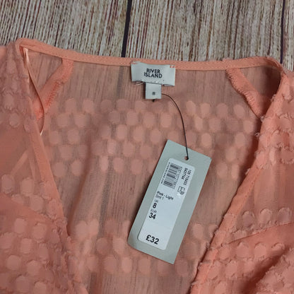 BNWT River Island Coral Pink Sheer Wrap Cropped Top RRP £32 Size 8