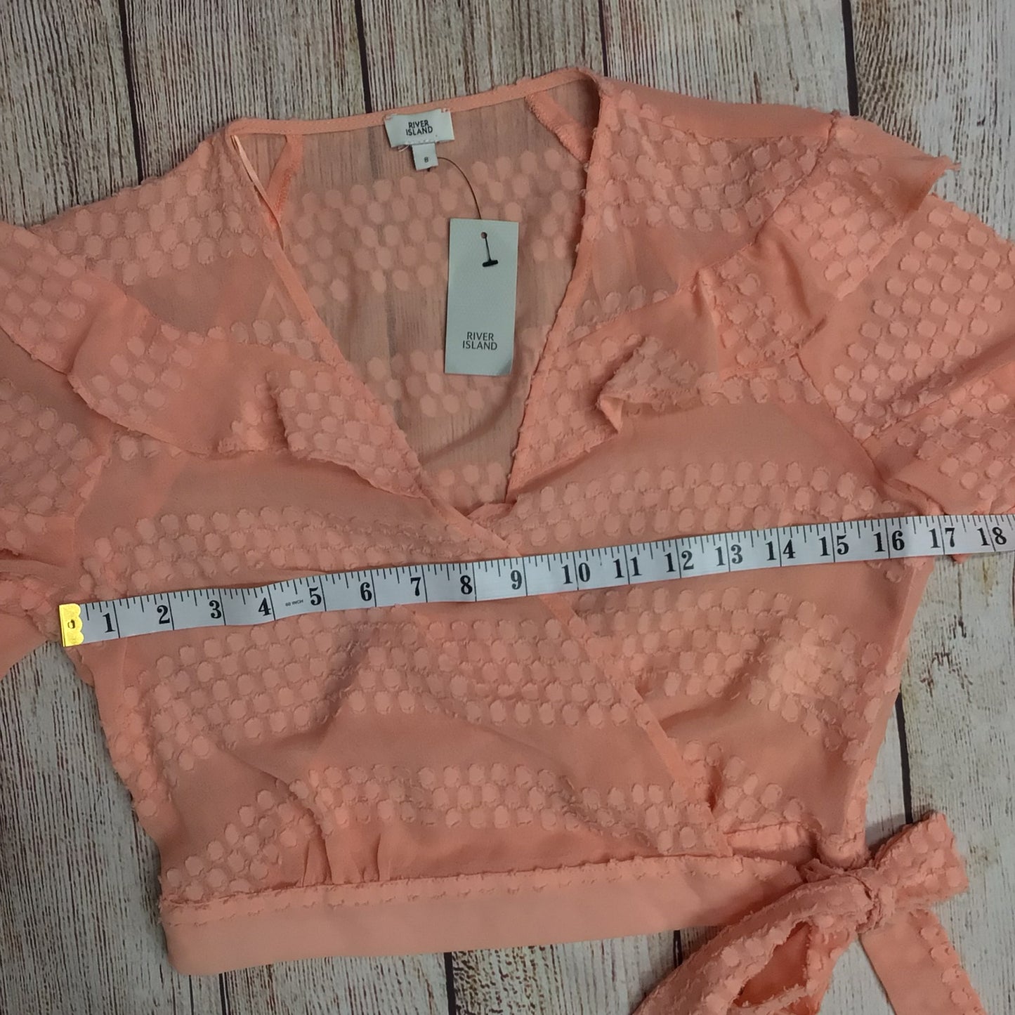 BNWT River Island Coral Pink Sheer Wrap Cropped Top RRP £32 Size 8