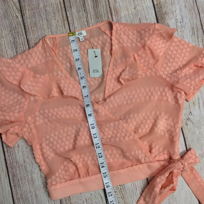 BNWT River Island Coral Pink Sheer Wrap Cropped Top RRP £32 Size 8