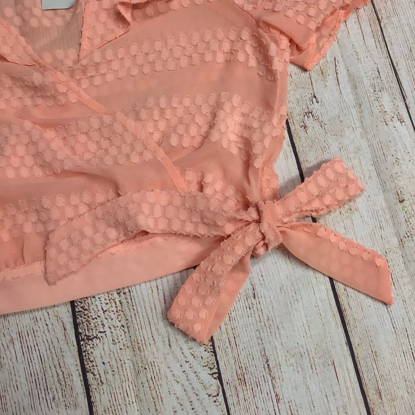 BNWT River Island Coral Pink Sheer Wrap Cropped Top RRP £32 Size 8