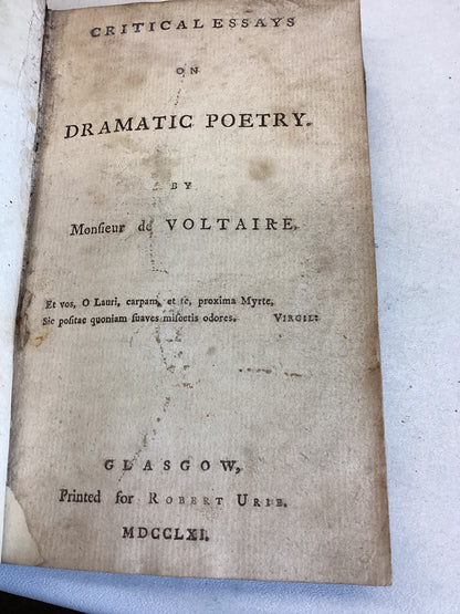 Critical Essays On Dramatic Poetry By Voltaire 1761 A Philosophical Analysis of Shakespears's Remarkable Characters by Richardson 1774s