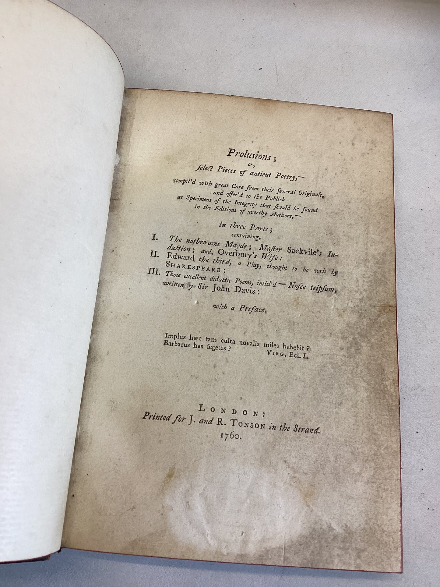 Prolusions The notbrowne Mayde, Edward The Third, Nosce Teipsum Edited By Edward Campbell J and R Tonson 1760