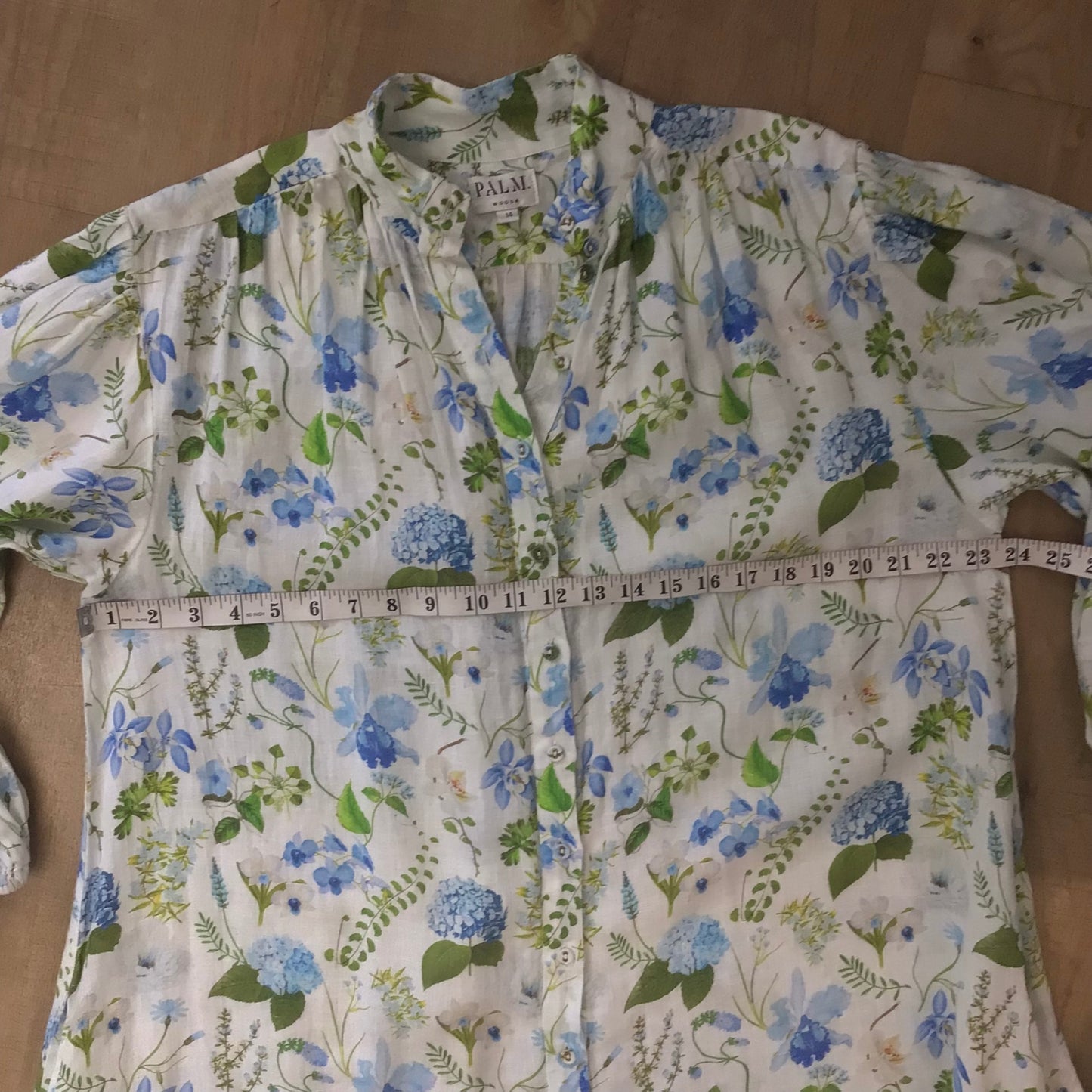 Palm Noosa Blue Floral Button Up Linen Noddy Dress w/Pockets Size 14