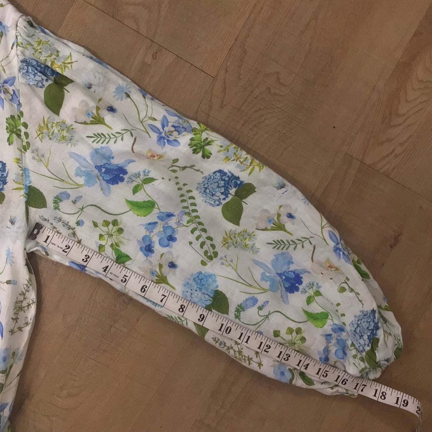 Palm Noosa Blue Floral Button Up Linen Noddy Dress w/Pockets Size 14