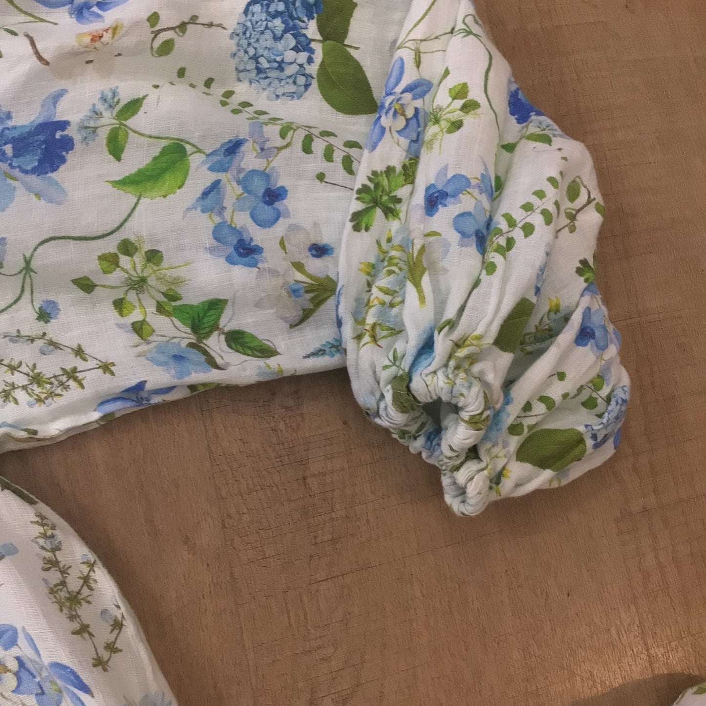 Palm Noosa Blue Floral Button Up Linen Noddy Dress w/Pockets Size 14