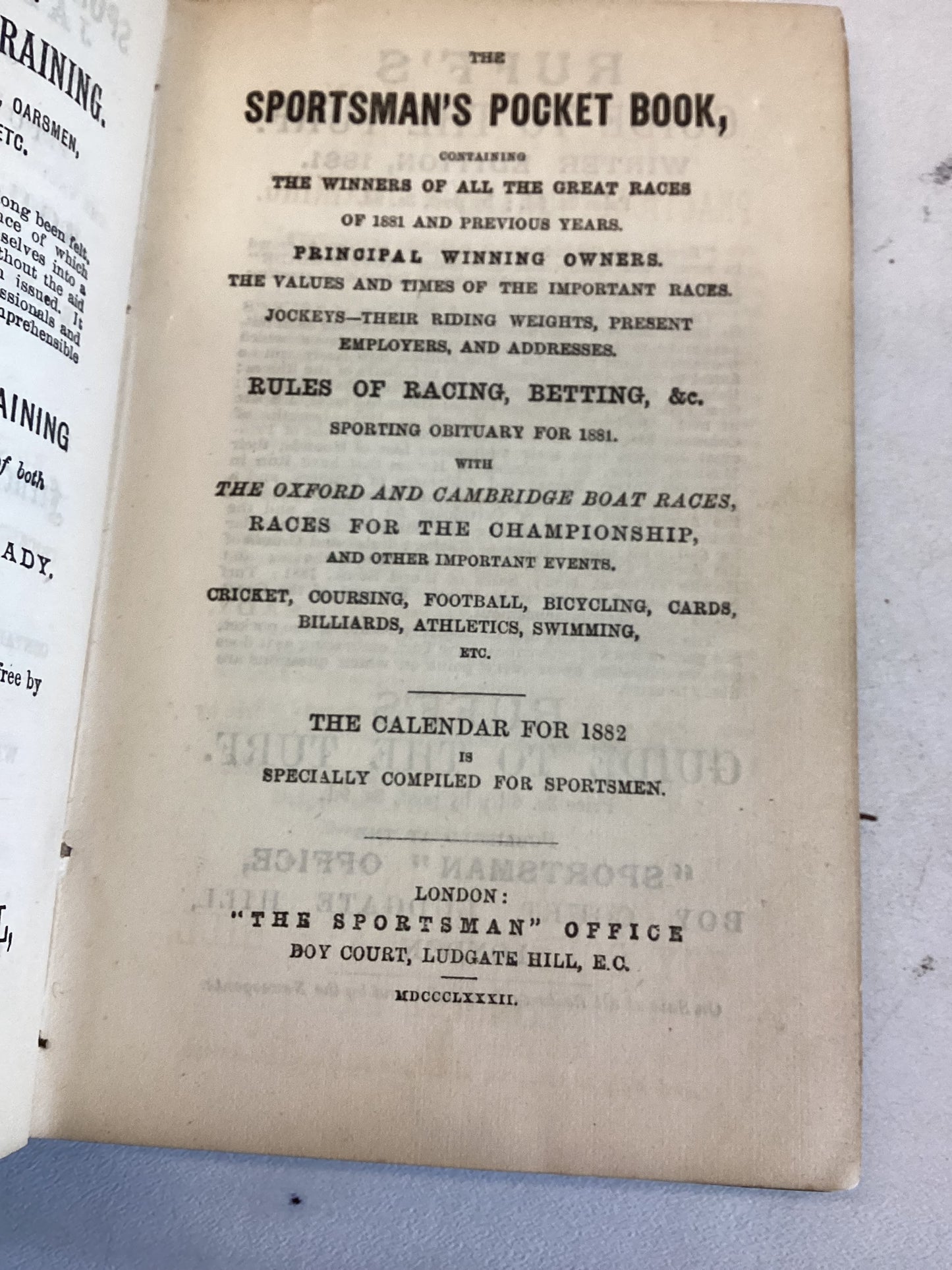 The Sportsman's Pocket Book 1882 The 'Sportsman' Office 1882