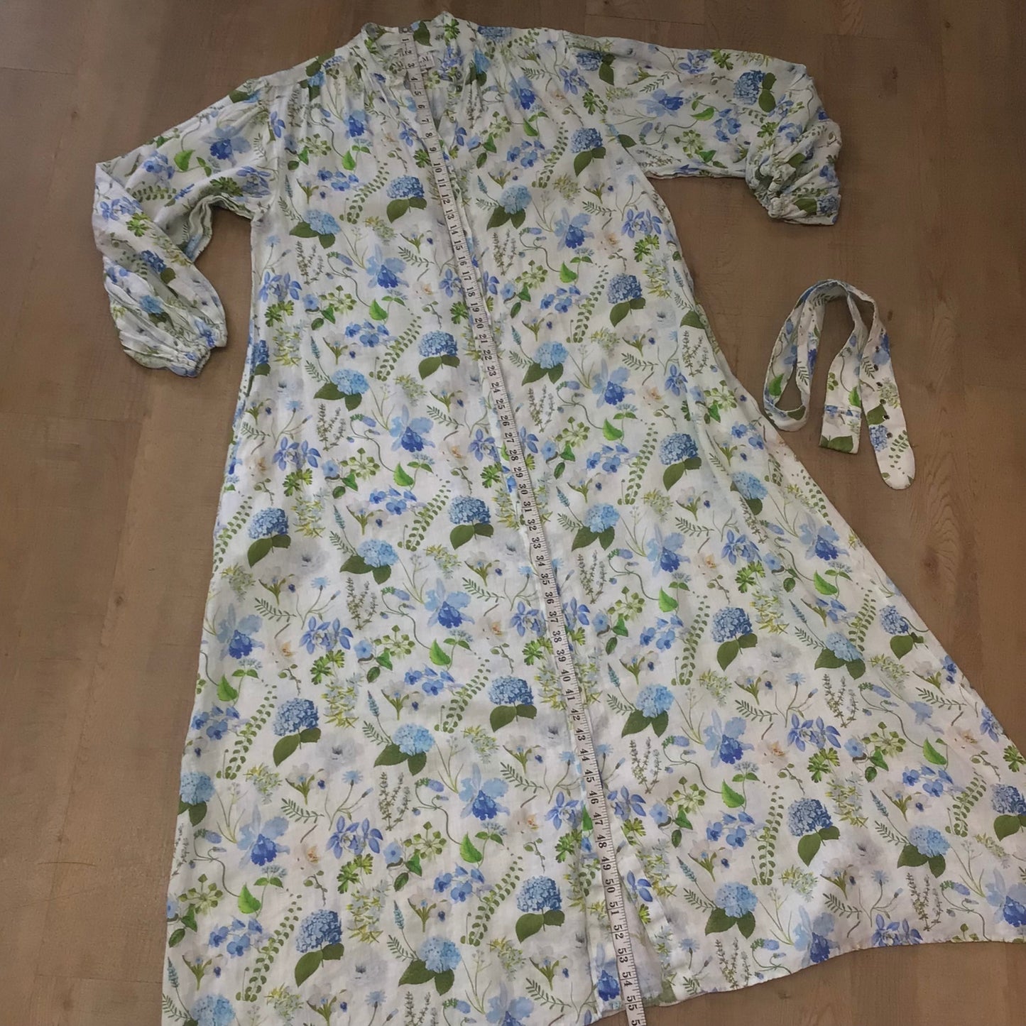 Palm Noosa Blue Floral Button Up Linen Noddy Dress w/Pockets Size 14