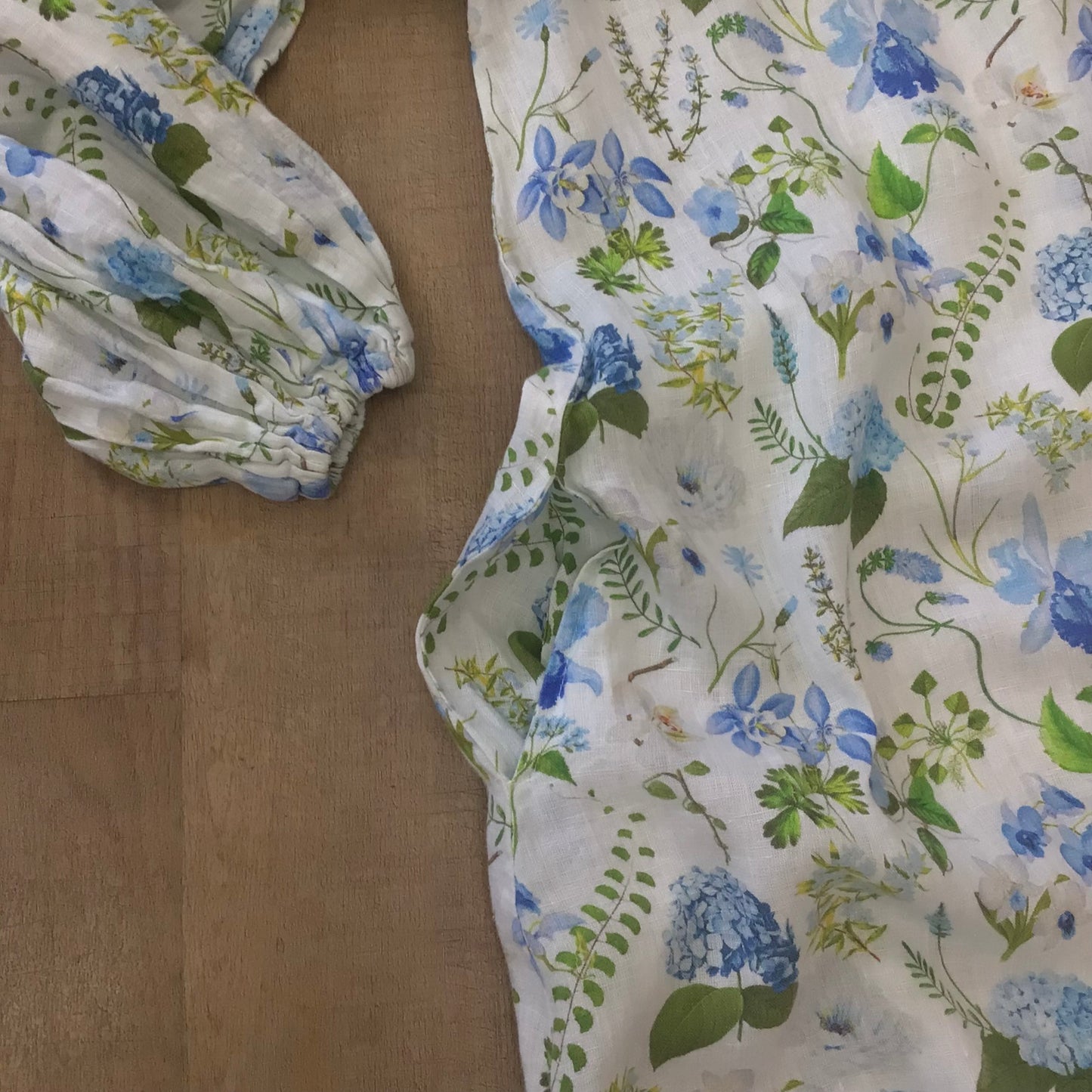 Palm Noosa Blue Floral Button Up Linen Noddy Dress w/Pockets Size 14