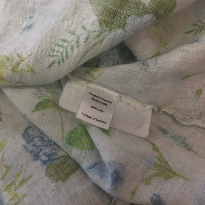 Palm Noosa Blue Floral Button Up Linen Noddy Dress w/Pockets Size 14