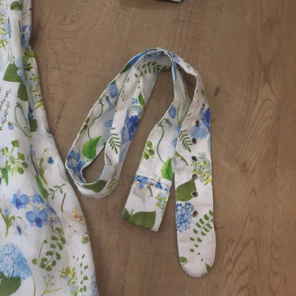 Palm Noosa Blue Floral Button Up Linen Noddy Dress w/Pockets Size 14