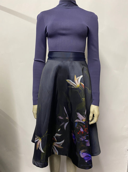 Ted Baker Navy and Floral Pattern Dominaa Dress Extra Small