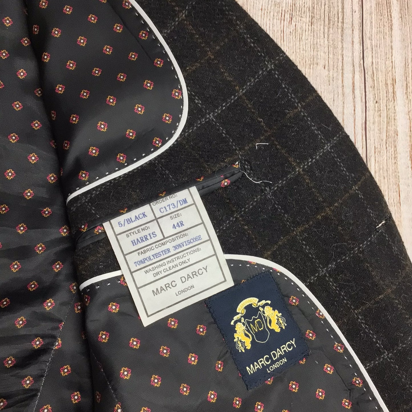 Marc Darcy Brown Harris Checked 3 Piece Suit Size 44/38R