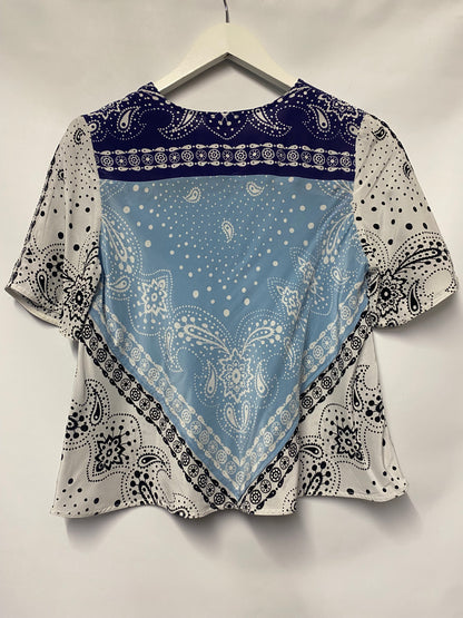 Sandro Blue Paisley Bandana Print Silk T-Shirt 3/L