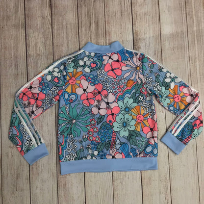 Adidas Blue Multi Floral & Sunshine Print Jacket Kids Size L (14yrs)