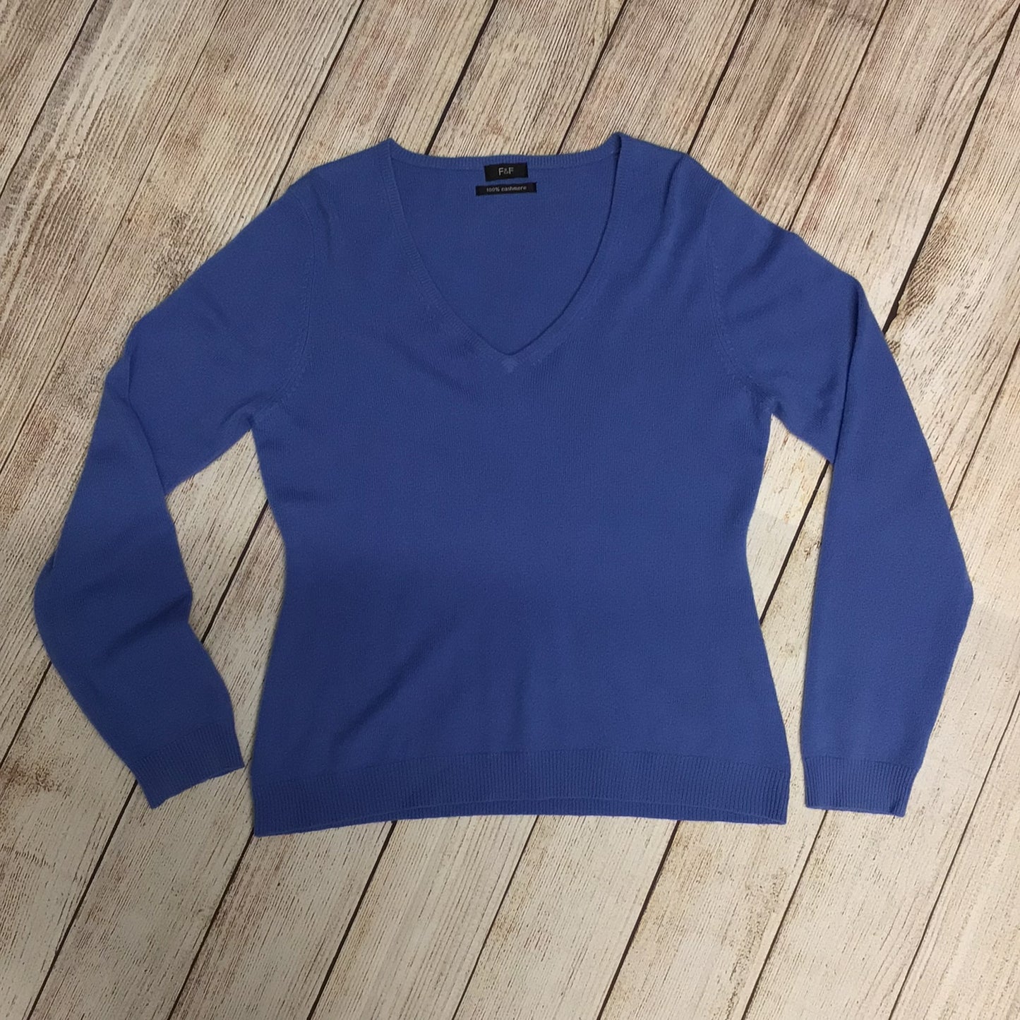 F&F Blue V Neck Jumper 100% Cashmere Size 16