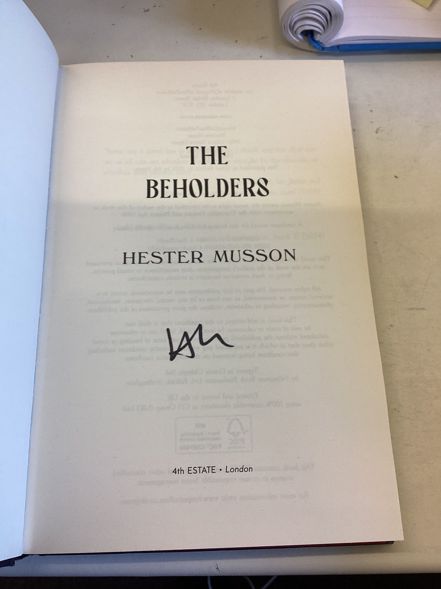 The Beholders Hester Musson Signed by The Author