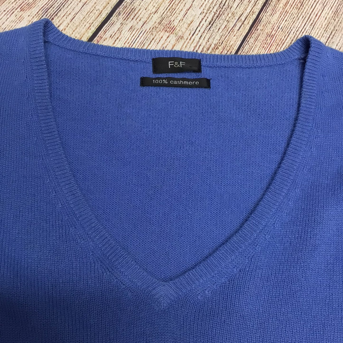 F&F Blue V Neck Jumper 100% Cashmere Size 16