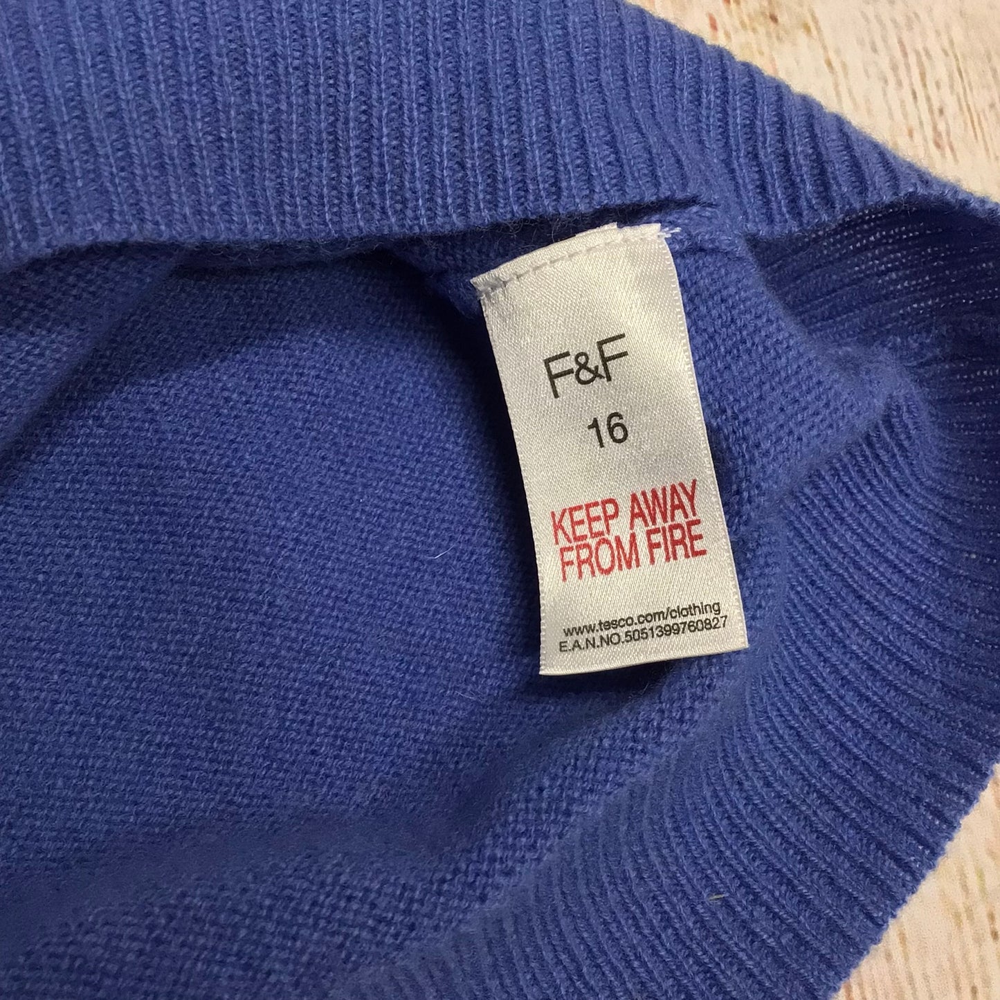 F&F Blue V Neck Jumper 100% Cashmere Size 16