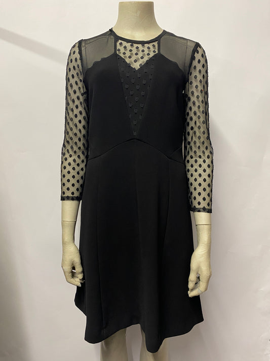 Sandro Black Polka Dot Long Sleeve Sheer and Crepe Mid Length Dress 3