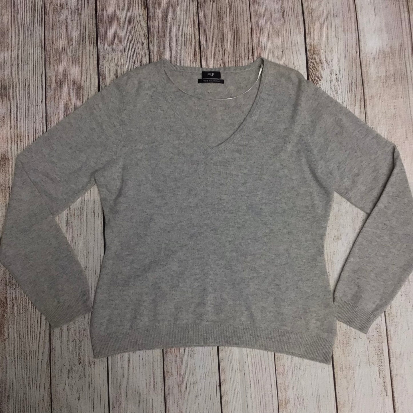 F&F Grey Marl V Neck Jumper 100% Cashmere Size 18