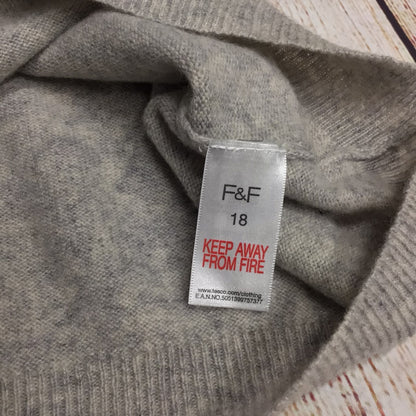 F&F Grey Marl V Neck Jumper 100% Cashmere Size 18