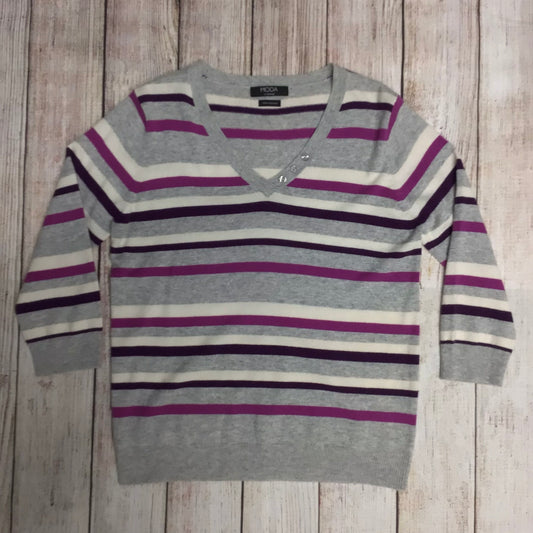 Moda at George Grey & Purple Multi Striped V Neck Jumper 100% Cashmere Size 16