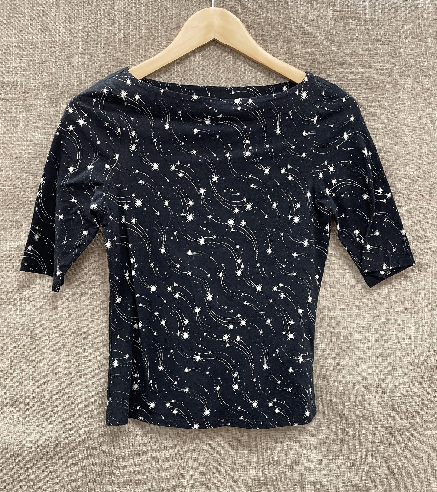 Ted Baker Black Cosmic Shooting Star 3/4 Sleeve Jersey Top T Shirt Size 1 UK 8