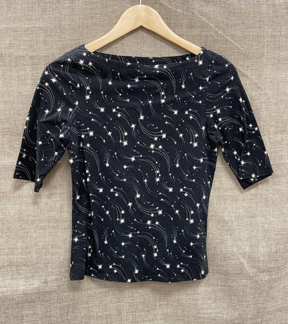 Ted Baker Black Cosmic Shooting Star 3/4 Sleeve Jersey Top T Shirt Size 1 UK 8