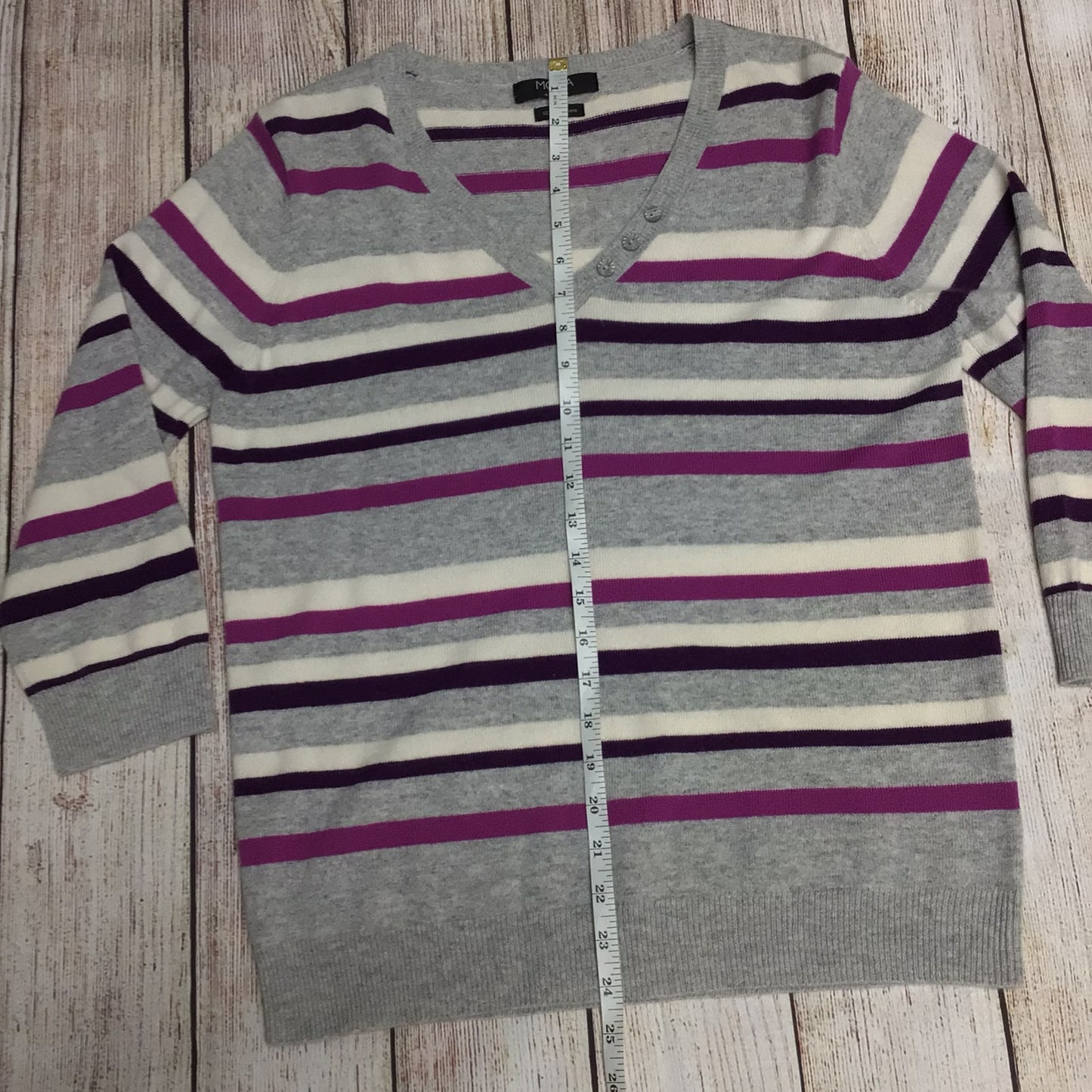 Moda at George Grey & Purple Multi Striped V Neck Jumper 100% Cashmere Size 16