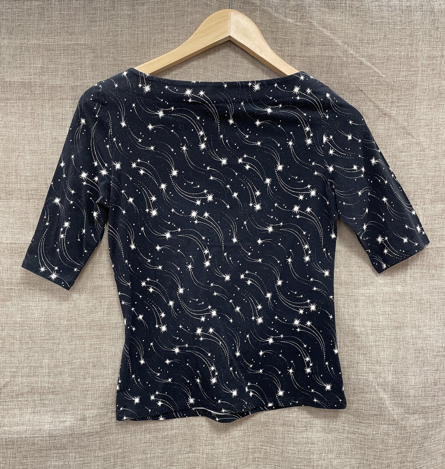 Ted Baker Black Cosmic Shooting Star 3/4 Sleeve Jersey Top T Shirt Size 1 UK 8