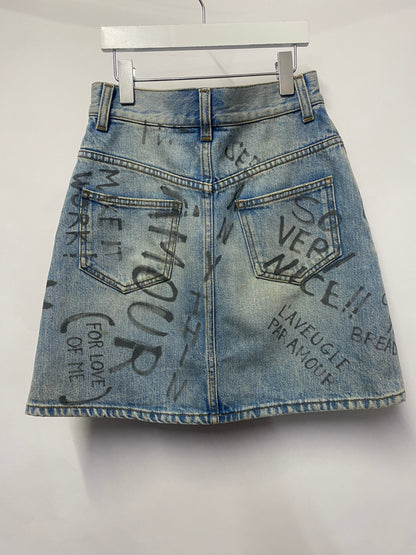 Gucci Light Blue Wash Scribble Denim Mini Skirt 4 UK