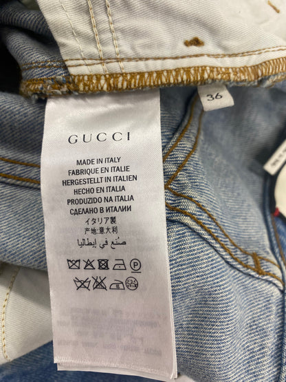 Gucci Light Blue Wash Scribble Denim Mini Skirt 4 UK
